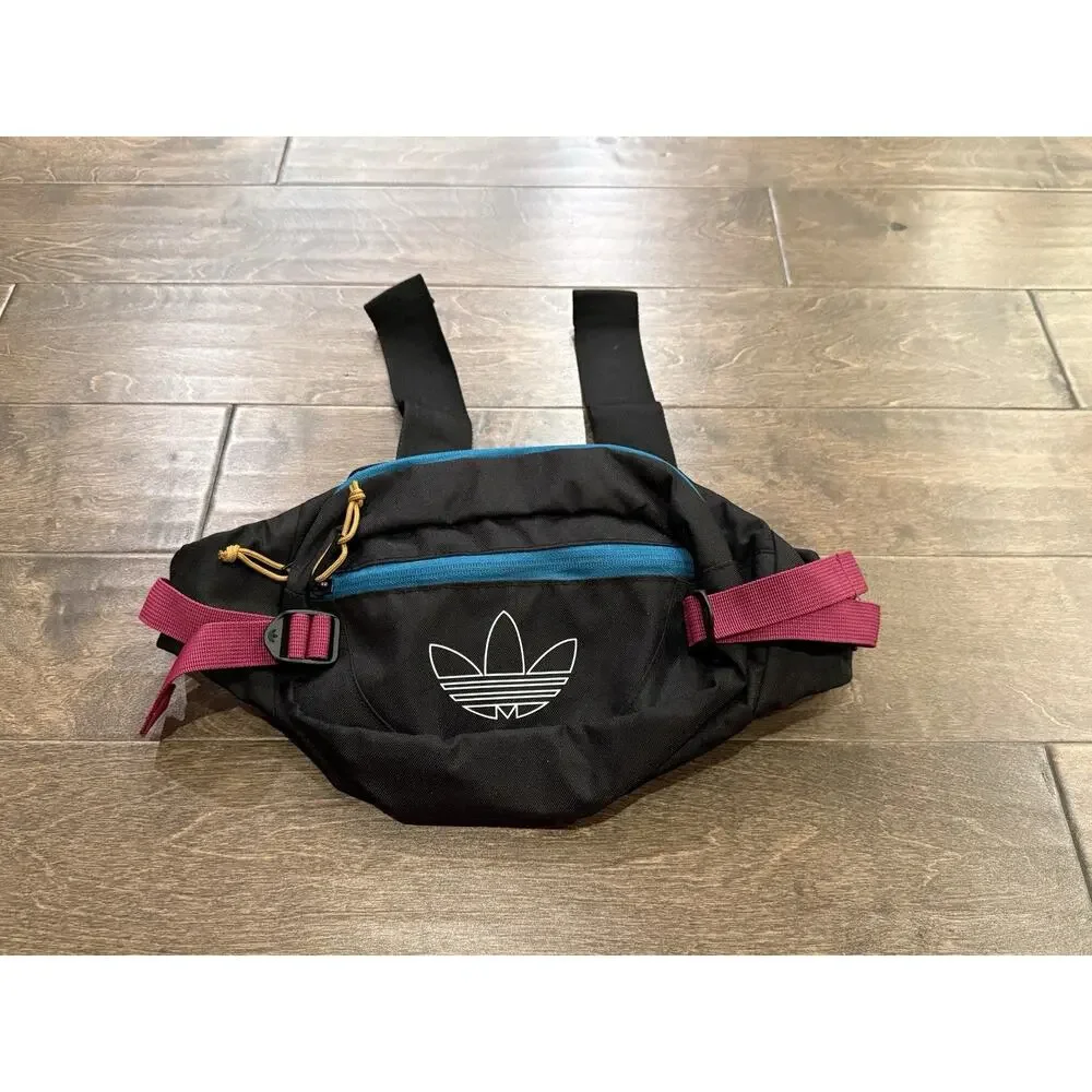 Adidas Originals Black Pink Blue Utility Crossbody Fanny Pack Retro Waist Bag OS